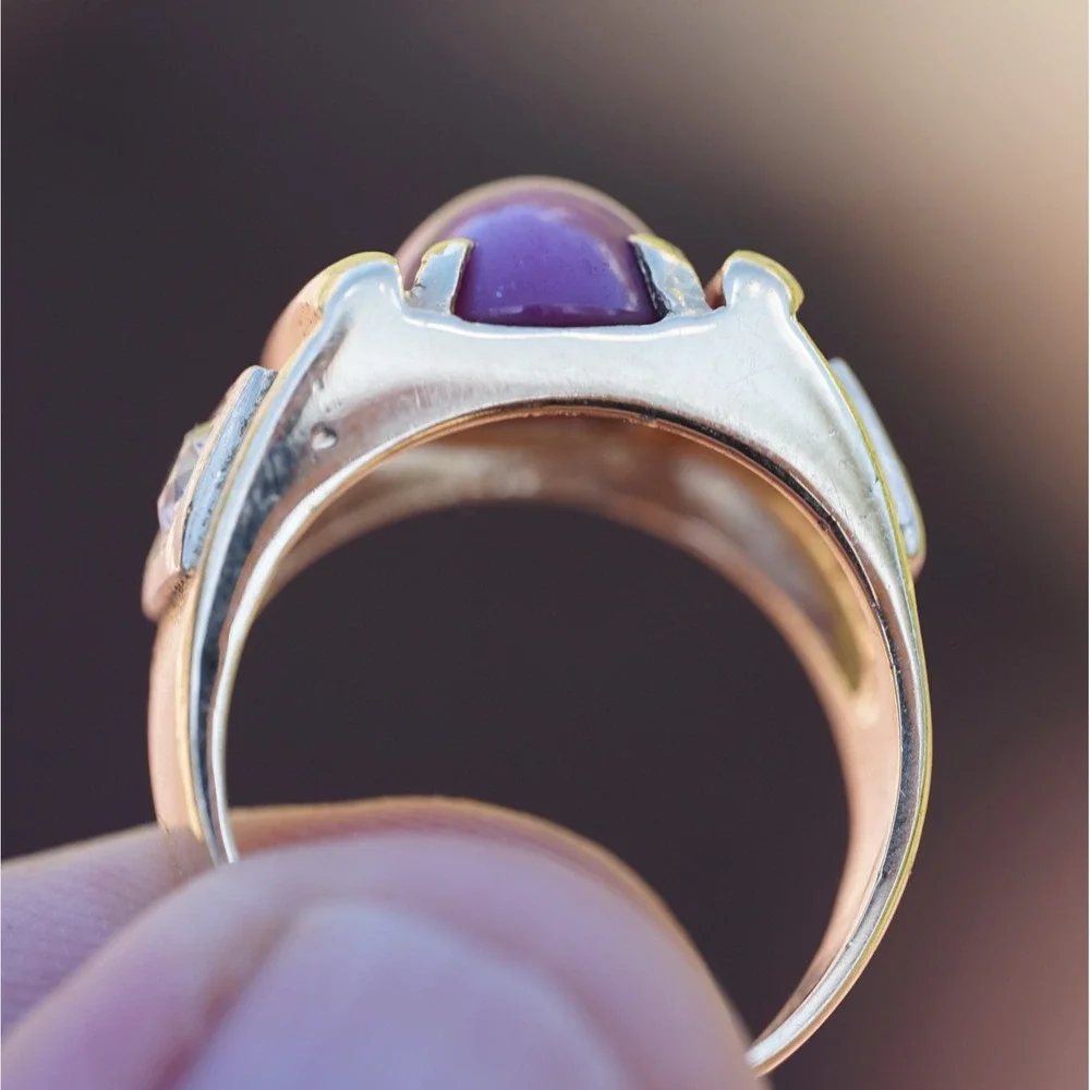 Antique 14k Solid Gold 1 ctw Old Mine Cut Diamond Star Sapphire Ring Heavy 9.62g
